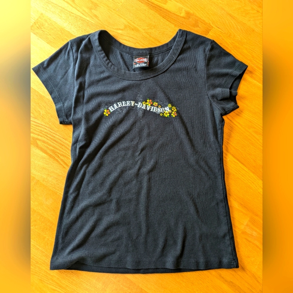 Harley Davidson Fort Worth TX Womens Tshirt Size XL Black Flowers